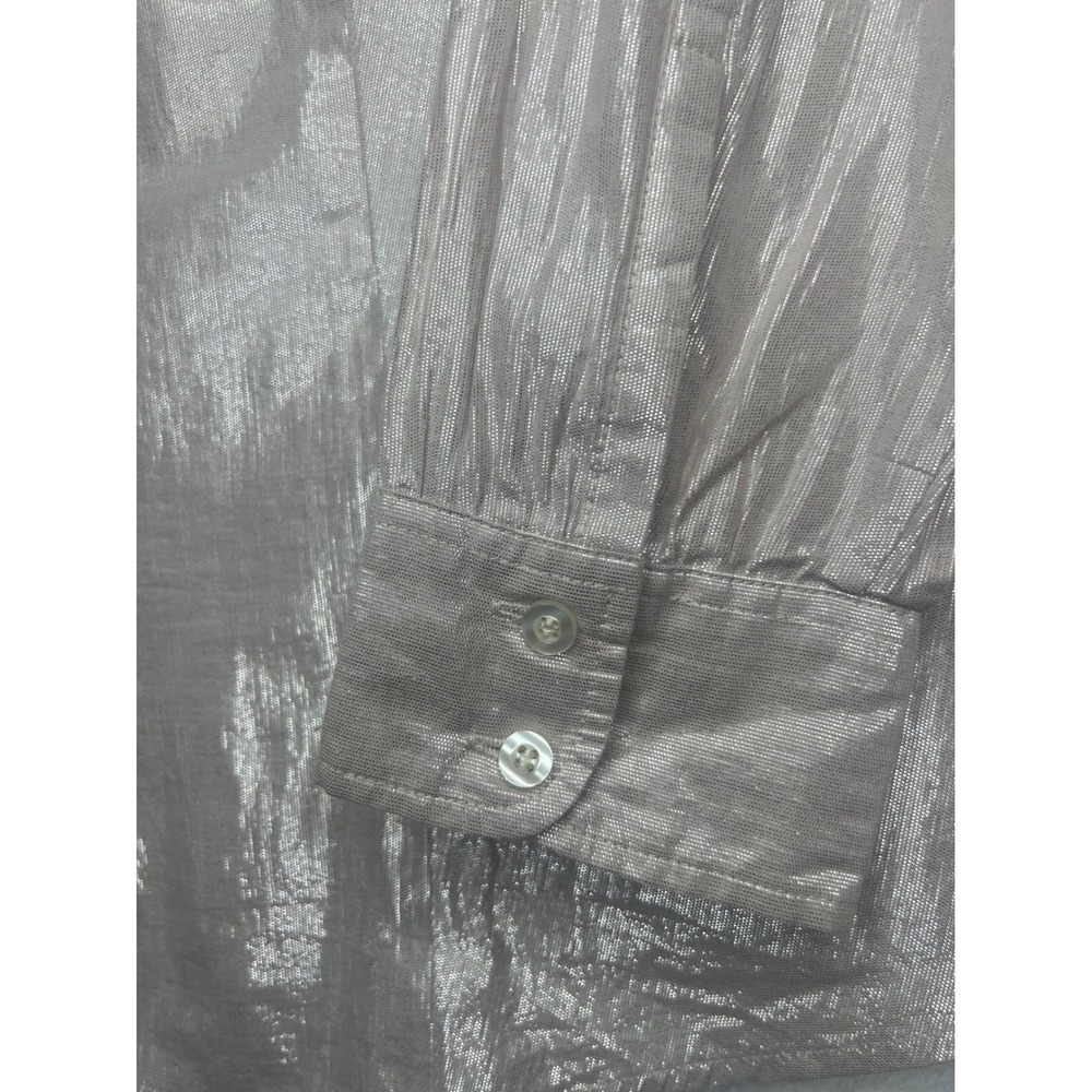 Avenue Womens 14/16 Metallic Shimmer Button Down Shirt Champagne Gold Top - Picture 4 of 8